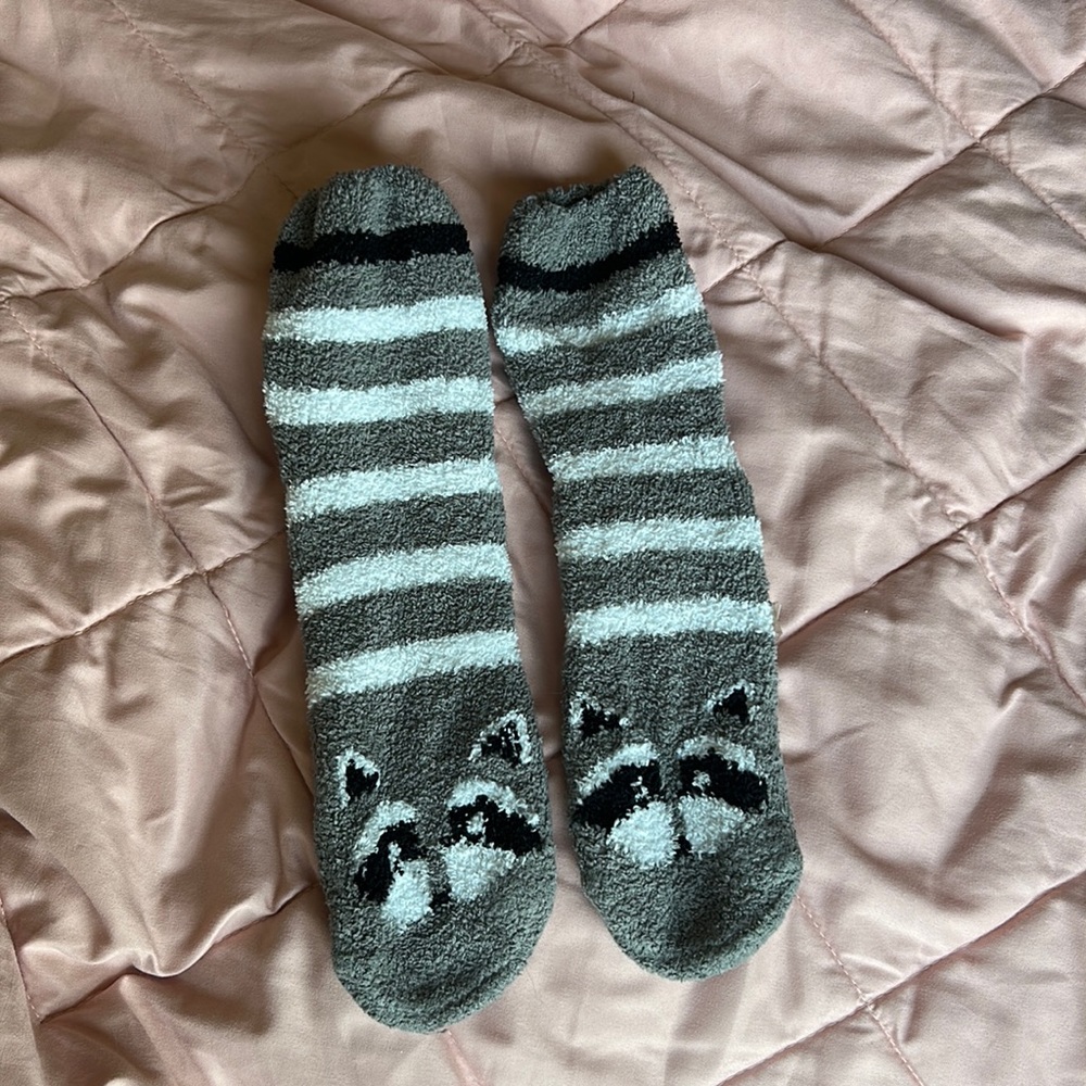 fuzzy raccoon socks